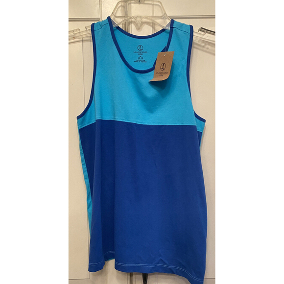 Land’s End‎ Girl’s Blue  Colorblock Cotton Tank Top Sz 10/12 NWT - Picture 1 of 4